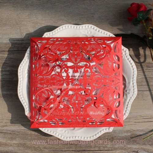 Shimmer Red Laser Cut Wedding Invitations Printed
